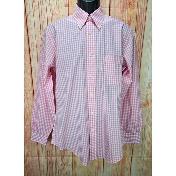 Brooks Brothers Regent Pink-Blue Gingham Non-Iron Cotton Shirt Medium - Picture 1 of 6
